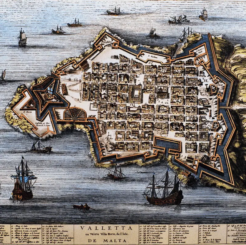 Old Valletta Map An old map of Valletta, originating during the earlier days of Malta's capital.