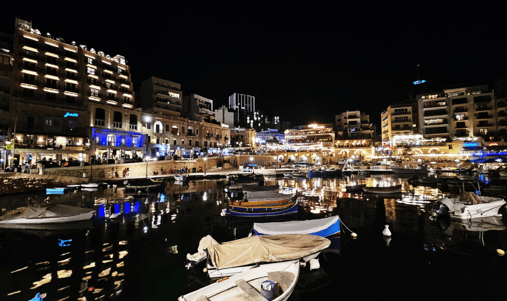 SpinolaBay Spinola Bay at night, in St Julian's