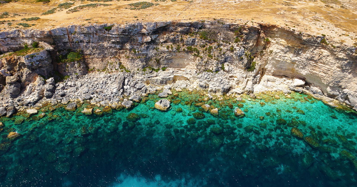 L-Ahrax tal-Mellieha Aerial View Lanscape Mellieha's rocky shoreline