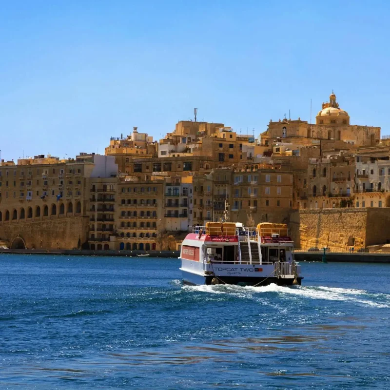 A shot of the Sliema-Valletta ferry, on it's way to the capital during a bright sunny day in Malta.